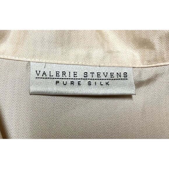 100% SILK CUFF LINKED BLOUSE SZ S CREAM VALERIE STEVENS BUTTON FRONT COLLARED - Picture 5 of 7